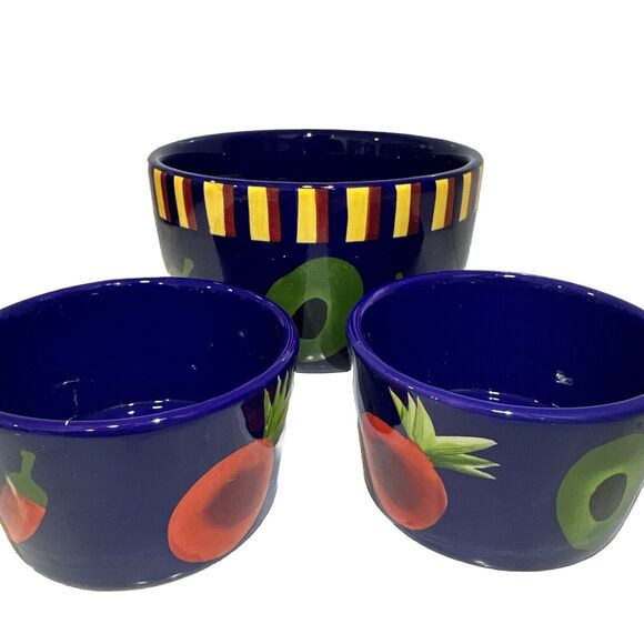 Crate & Barrel Blue All 5.25" x 3.25" Serving Bowl Set Of 3 - Picture 1 of 7